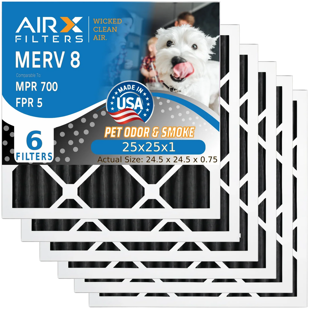 25x25x1 Furnace 6 Pack AC AIRX 5 Air AIR. WICKED MERV FILTERS Comparable Filter to Carbon Made Eliminator by Premium & 8 CLEAN Odor Filter 25x25x1 USA Filters HVAC 700 MPR FPR