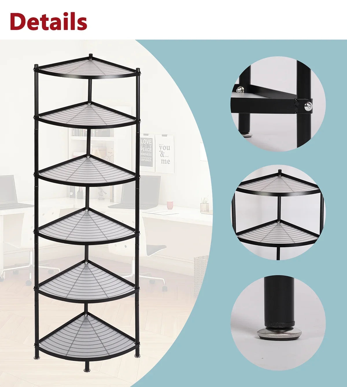 Pot tonchean Corner Carbon Rack Steel Rack Shelf Storage Organizer 6-Tier Free Kitchen Standing