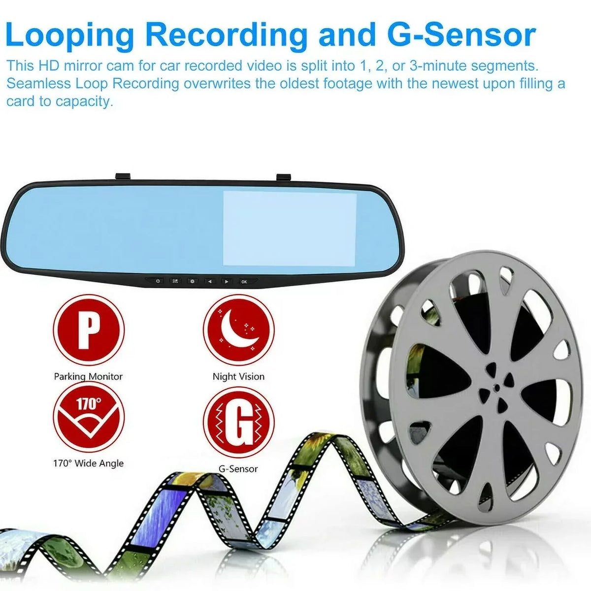 Cars Rear G-sensor, Camera 1080P 170°Wide Front Motion Lens Car Monitor, Angle Dash Vision, Cam Cam DVR Dual Parking Trucks, for Night Monitor, Car Rearview Mirror 4.3" Detection