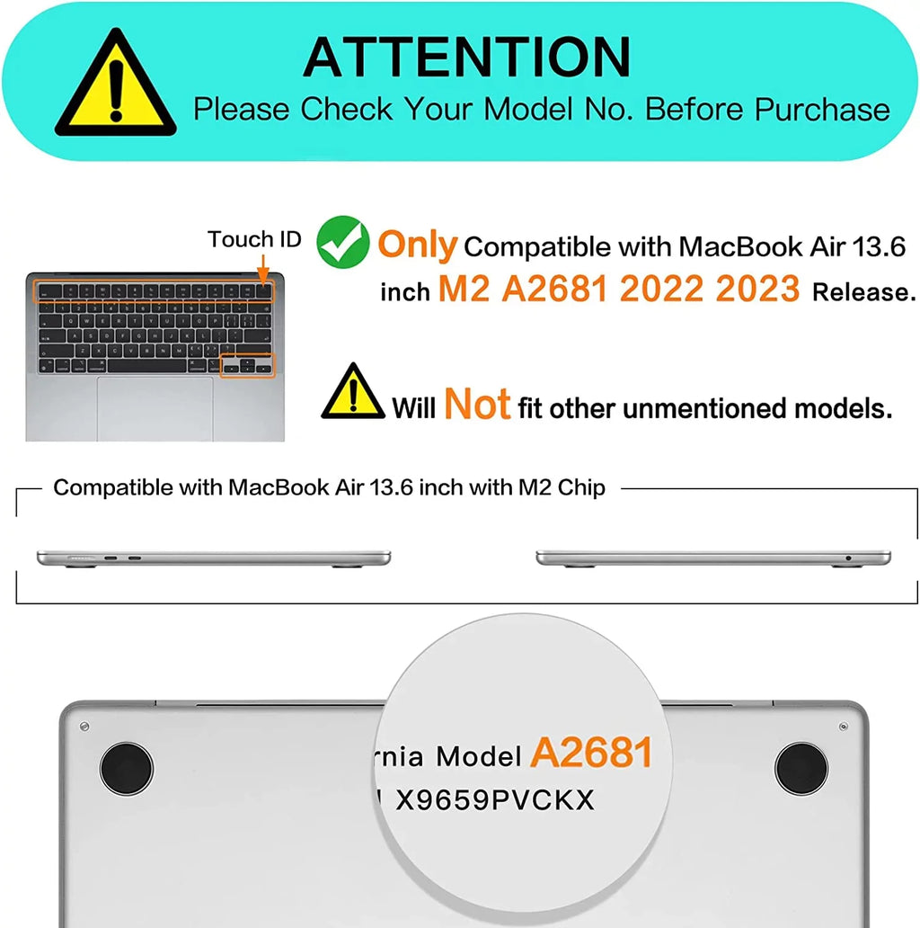 Case MacBook Chip 2023 with inch Shell Hard Air ID, Release 13.6 2022 M2 Compatible A2681 Touch