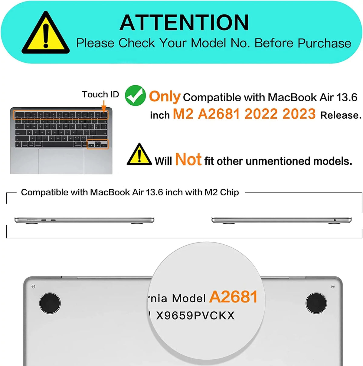 Case MacBook Chip 2023 with inch Shell Hard Air ID, Release 13.6 2022 M2 Compatible A2681 Touch