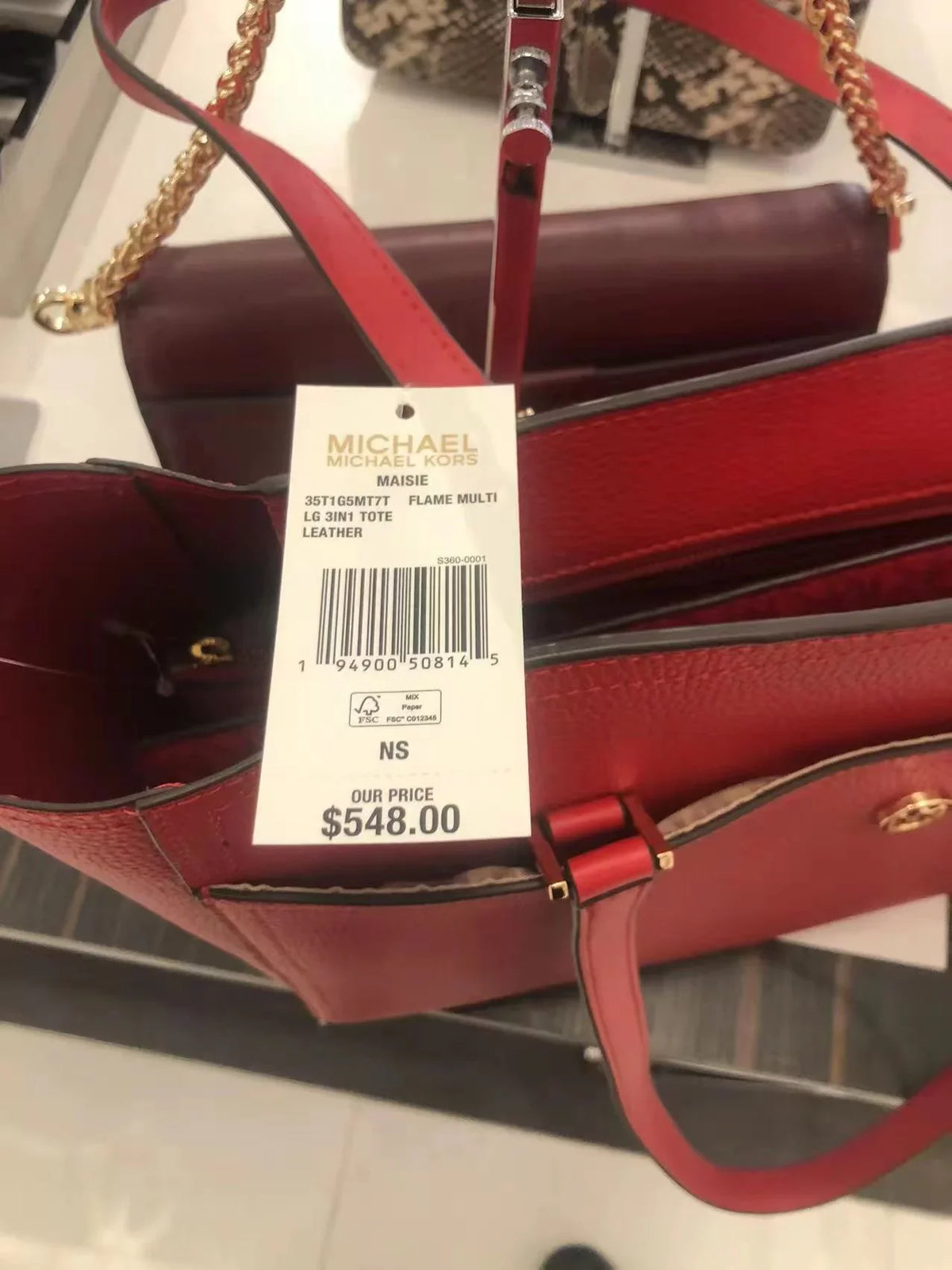 3-In-1 Flame Large 35T1G5Mt7T Leather Bag Kors Michael Multi Pebbled In Maisie Tote