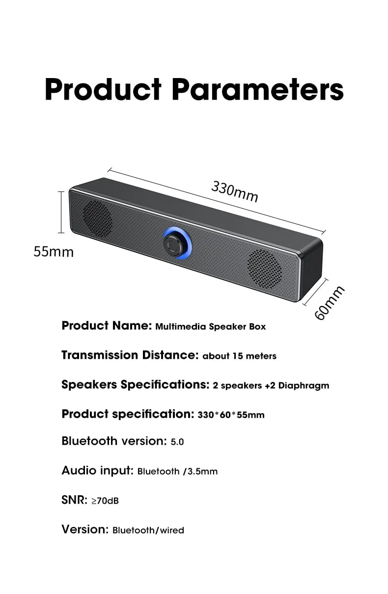 Bluetooth Bass Speaker 4D Strong Home System Soundbar Stereo Subwoofer Wired For Sound Computer TV Theater Surround