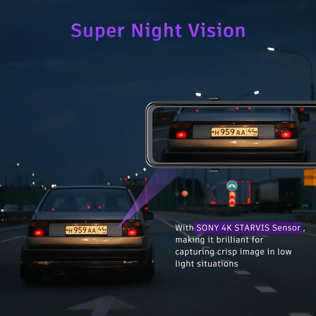 Camera Cam Dash Screen 4K+1080P Front Touch and Control TOGUARD Backup Parking Super Night Sensor, Voice Assistanc Sony IPS with Mirror Rear, 12" Vision,