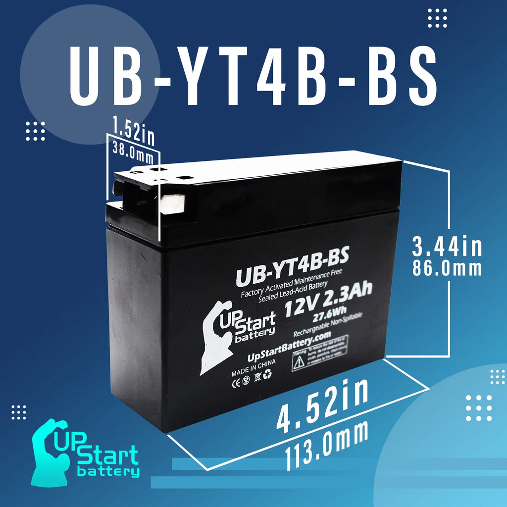 Maintenance 4-Pack 2.3Ah, Replacement 110CC Motorcycle UB-YT4B-BS for UpStart Yamaha Free, 2015 - Activated, 12V, Factory TTR110E Battery Battery