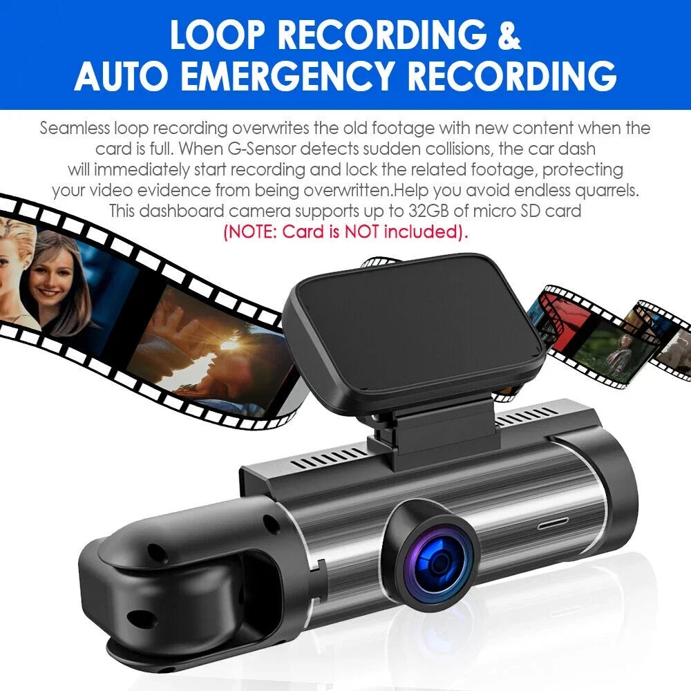 Camera Dash Lens Monitor Dual 1080P HD Vtin Parking Car Recorder Video Cam G-sensor