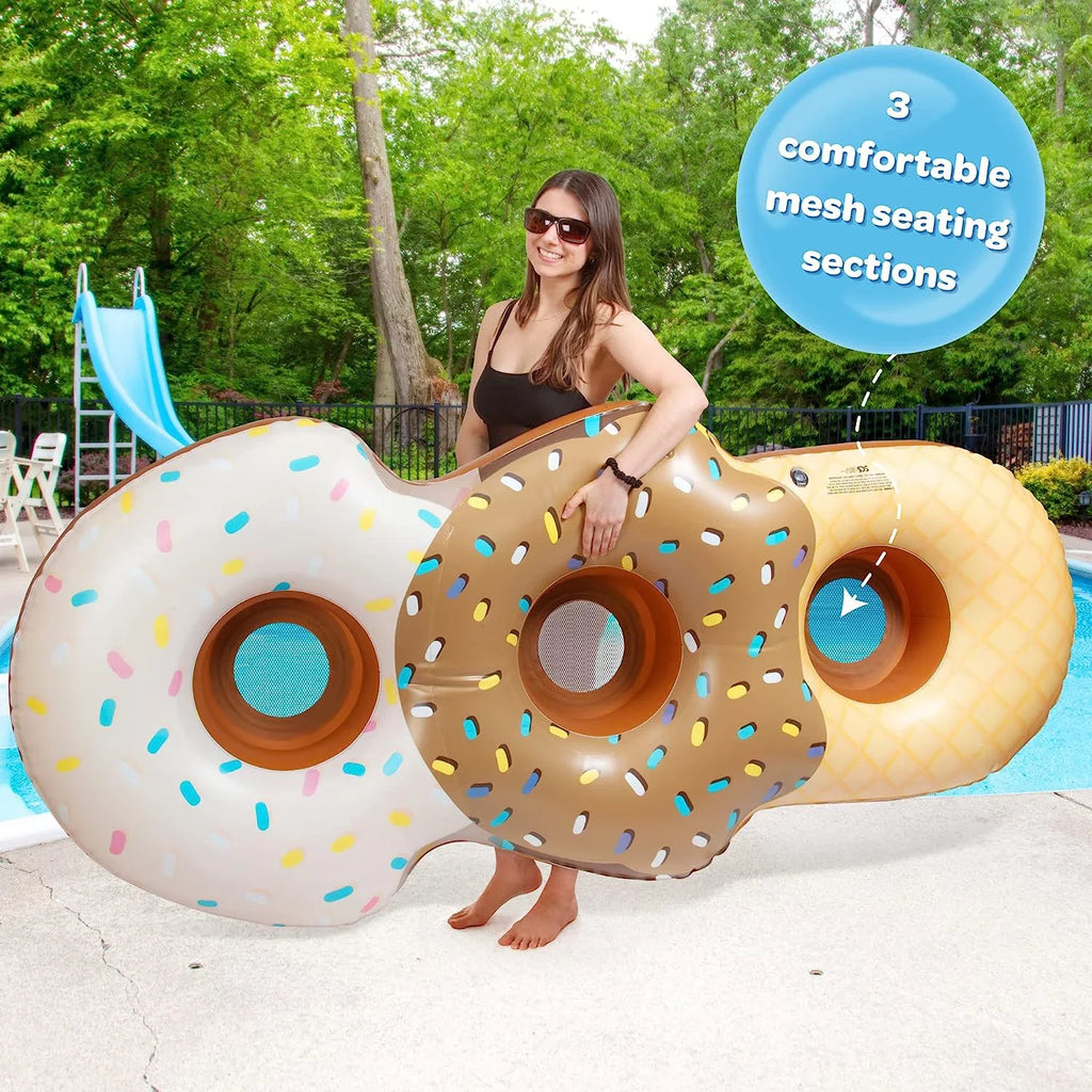 Tube for XL People Float Swimming 7 Summer Cream for Long Seats Giant - Pool Perfect - Mesh 3 Inflatable Ice Huge Ft Sections Aquamazing Kids, Cone Adults-