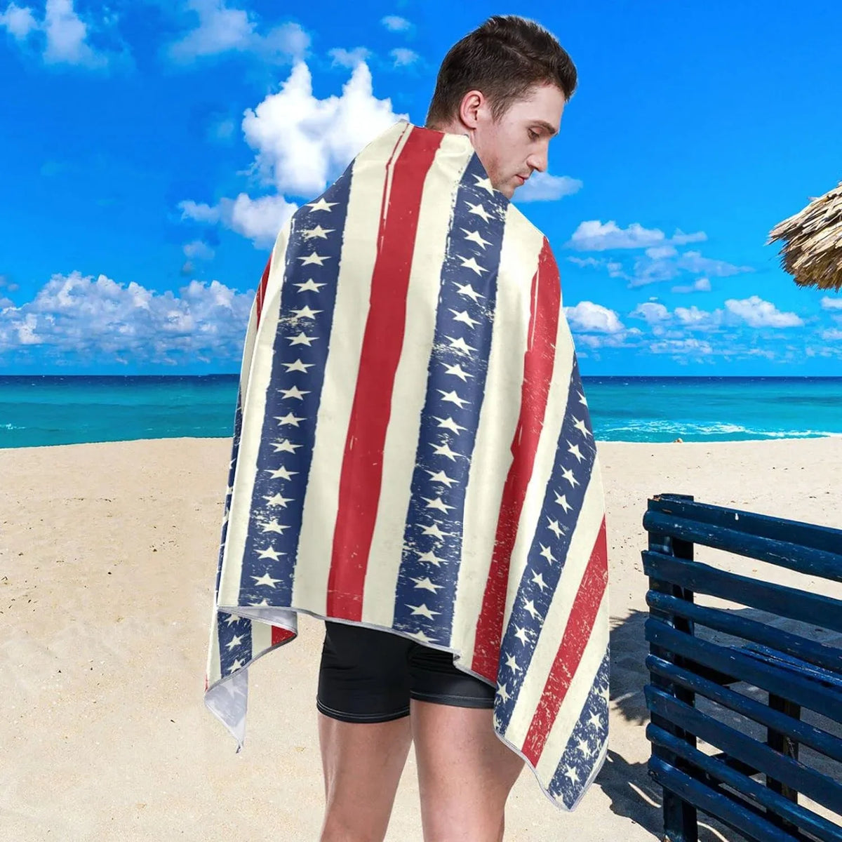 '- Compact Beach for Lightweight Holiday（90） - Swimming Dry Towels Flag Oversized Towel Bestwell Travel Quick Towel Super American Stripes Absorbent Camping