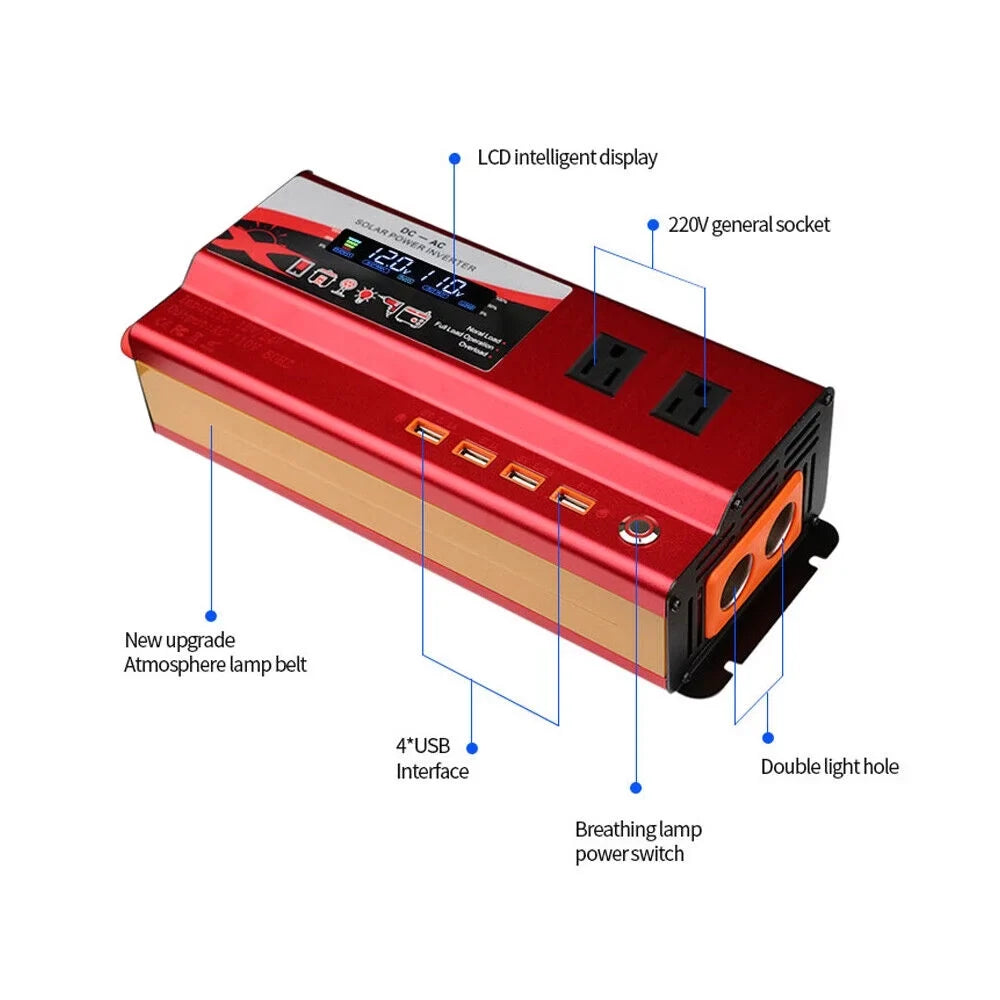 to 12V RV 110V Inverter Car Wave 6000W Power Converter LCD Pure AC DC Sine