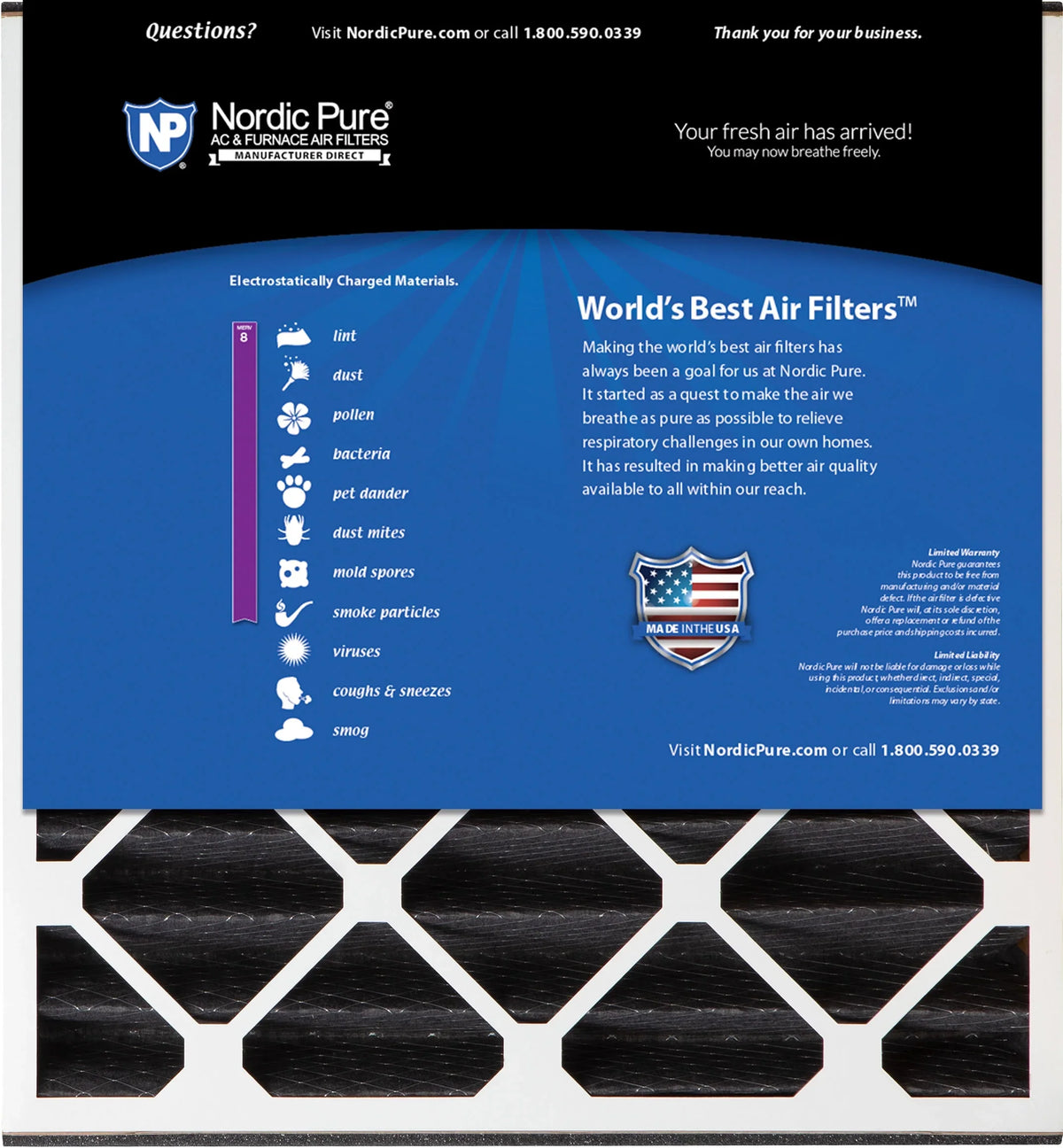 Air Air Bear 20x25x5 Merv Reduction Carbon Odor 1 Replacement Filter PK 8 Pure