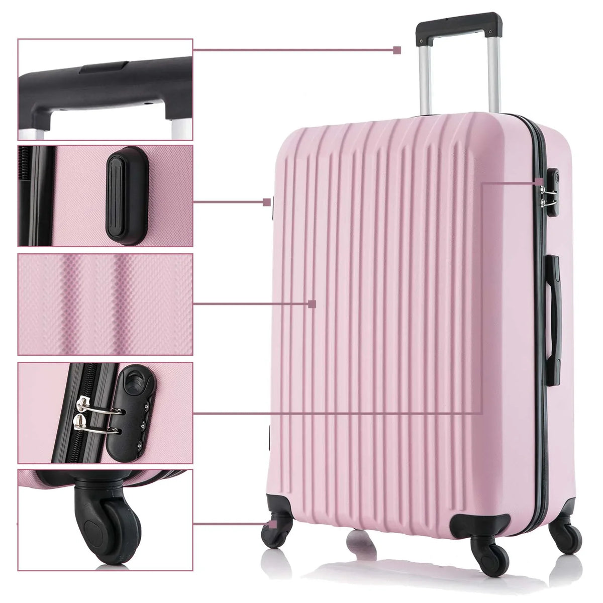 ABS inch) 5 Spinner Sets Luggage Lightweight (16/20/24/28 Wheels Set Pink Piece Suitcase Hardshell