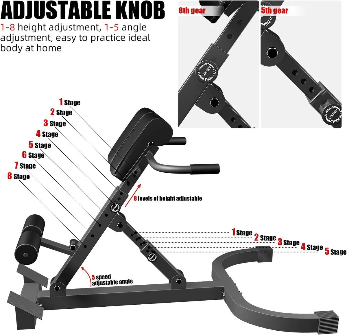 Extension Denest Bench - Lower Chair Back -Adjustable Hyperextension Machine Back Roman
