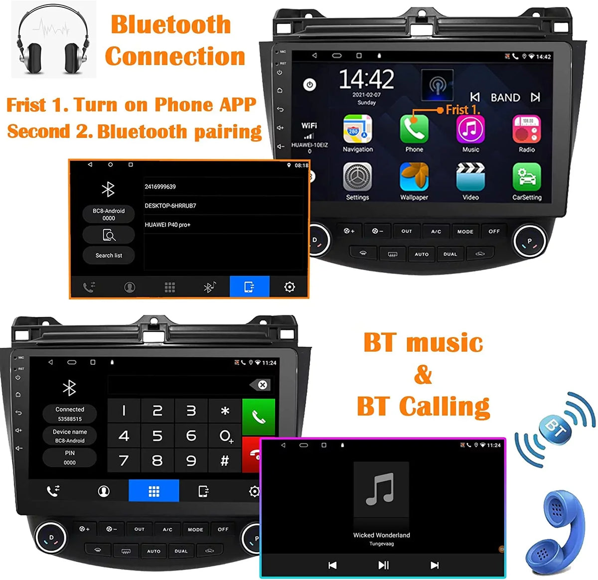 2005 Stereo Auto Accord for 2003 Car Featuring 7th Inch Binize 2004 Honda 2006 CarPlay&Android Android10 10 2007
