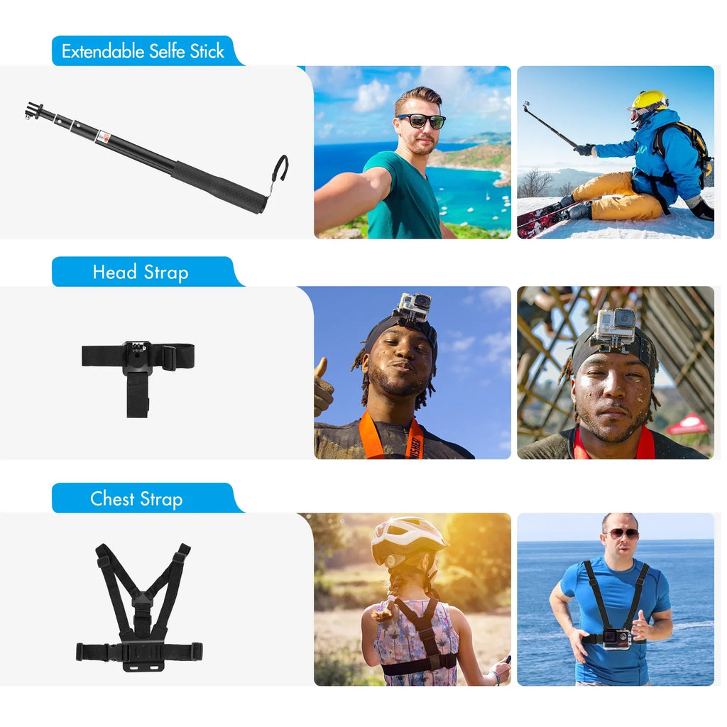 More and Case Hero Andoer for Housing with Accessories Selfie Protective Accessories Kit Waterproop 109 Stick Replacement GoPro Silicone Action with Mount Various Sports Set Bracket Black