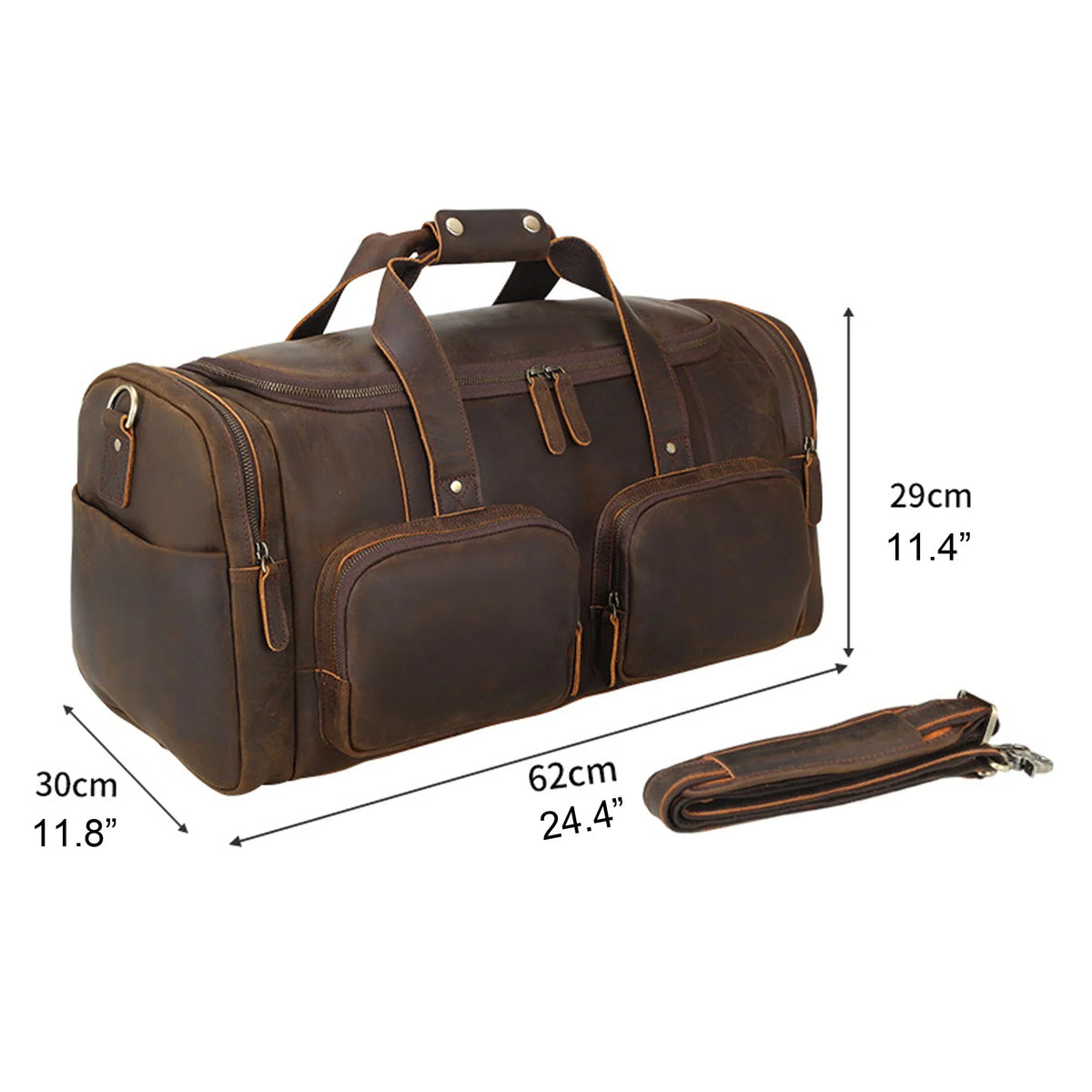 Full Bag, Bag, Leather Shoulder Duffle Travel Grain Bag