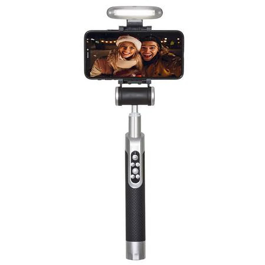 with Rechargeable Smart Silver Stick Selfie Black Battery, Light