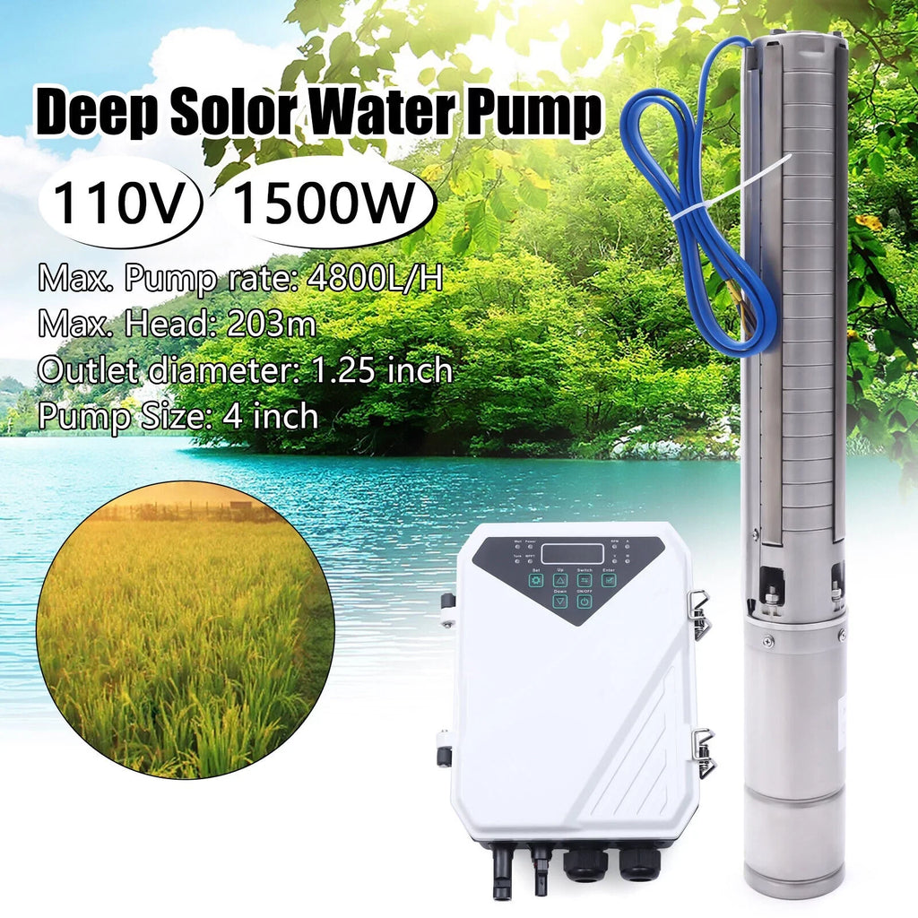Well Pump 2 Submersible HP Water DC 110V 4" Solar MPPT Deep Kit Controller Pump