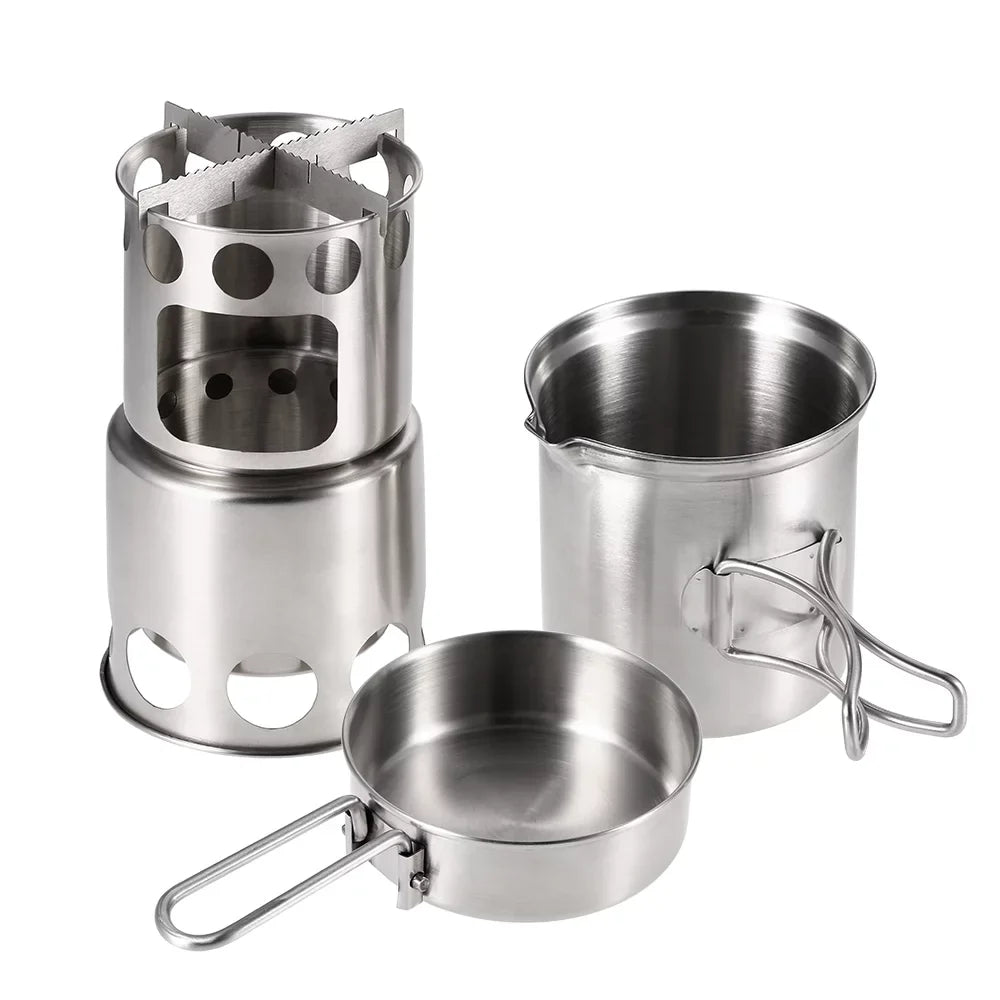 Combo Stove Portable Cooking Wood Burning Arealer Backpacking Set Fishing and Hiking Camping for Stove Pot