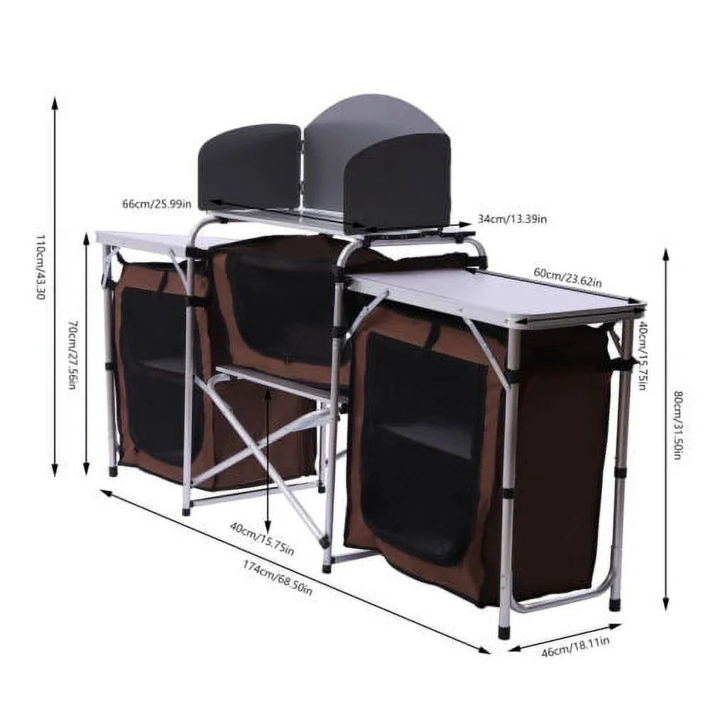 Camping Rack Portable Table Folding Kitchen Storage Table Cooking Cabinet Picnic