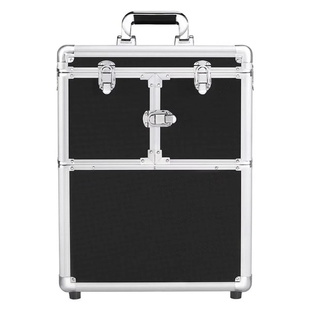 & Design Rolling Case Trolley with Retractable Alden Mirror, Trays, Makeup Wheels, Black