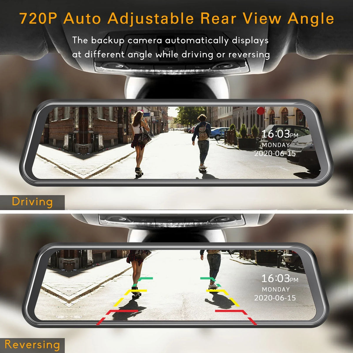 G-Sensor Cam Screen 1080P Recording, Vision, Front Assist, Loop Touch 10" Dash and Dash Mirror Cam Full for Rear, Parking Night Car, TOGUARD