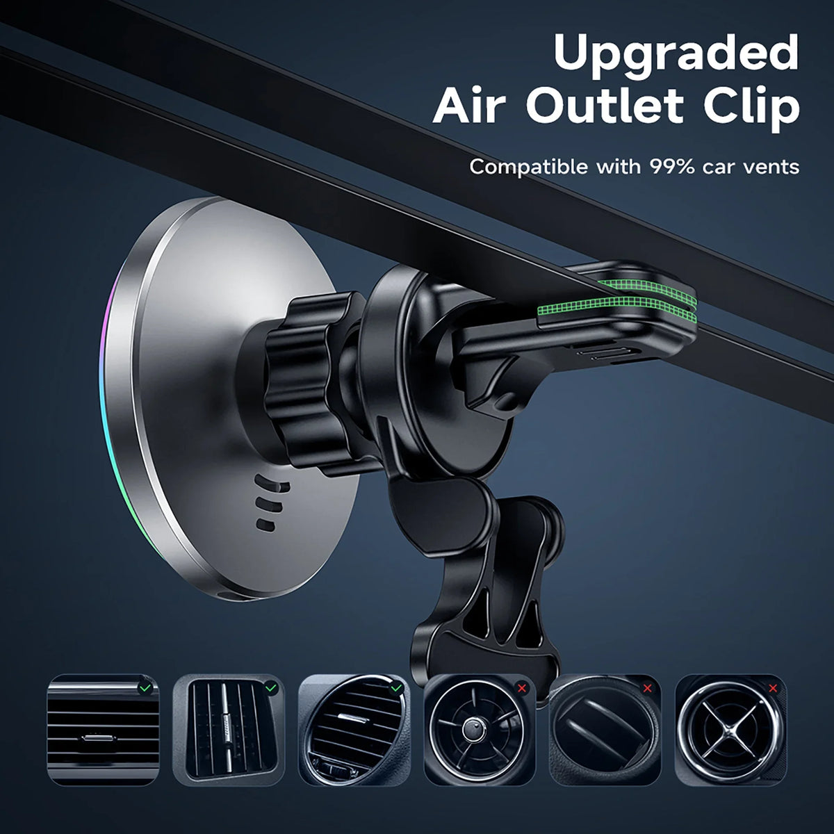 Fast Holder Charging QI Air Car Wireless Mount Charger Phone HOCO iPhone,Samsung,Huawei,etc Magnetic Vent for Car 15W Compatible