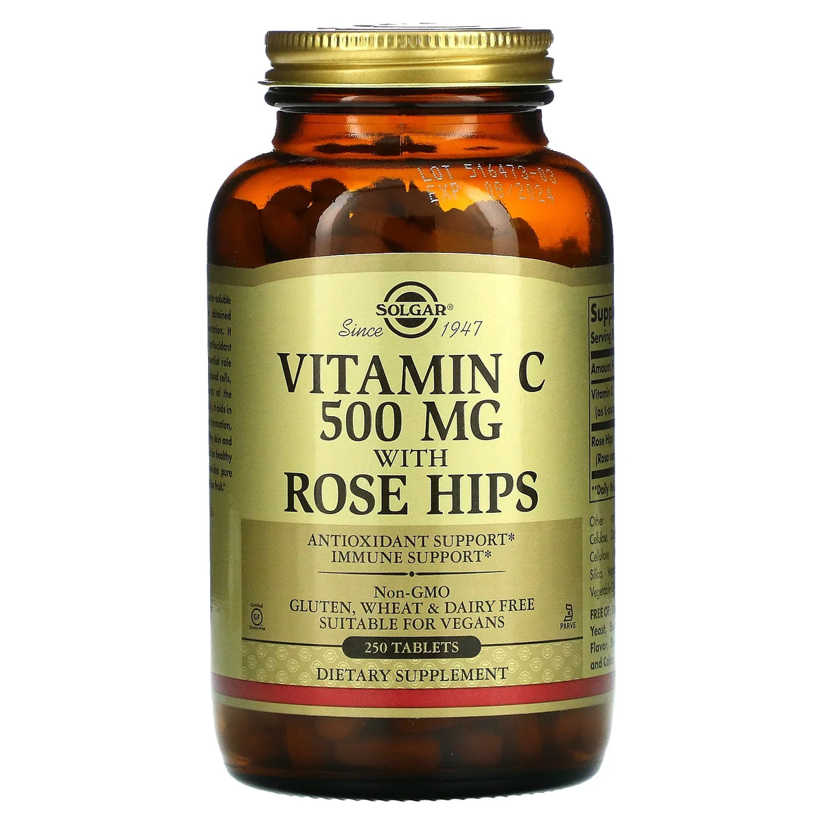 500 mg, with Rose Hips, Vitamin 250 Solgar C Tablets