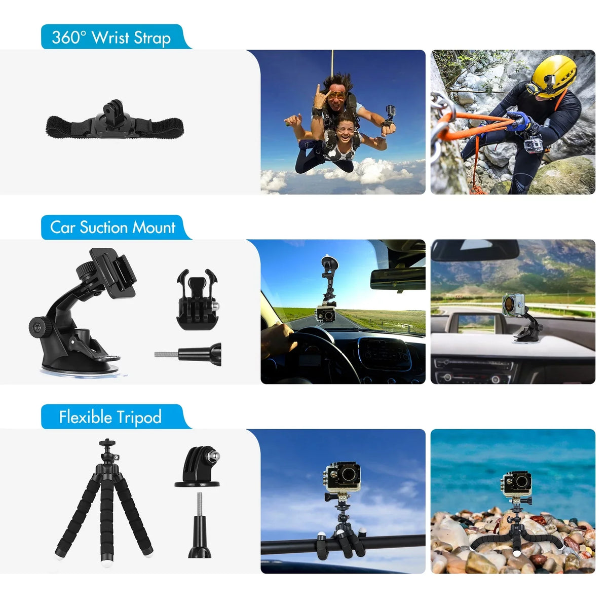 More and Case Hero Andoer for Housing with Accessories Selfie Protective Accessories Kit Waterproop 109 Stick Replacement GoPro Silicone Action with Mount Various Sports Set Bracket Black