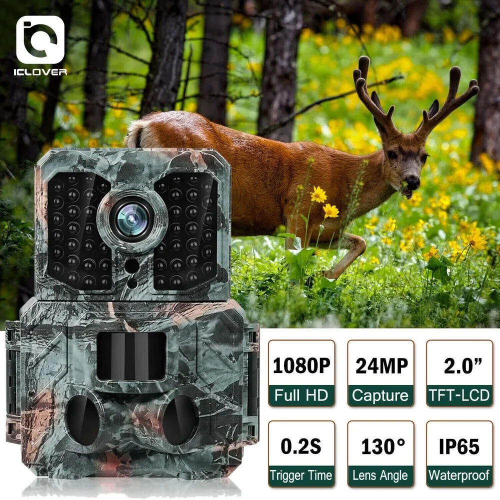 Night Trail Camera 32G Hunting Game Waterproof 1080P Camera Wildlife IClover 24MP Vision