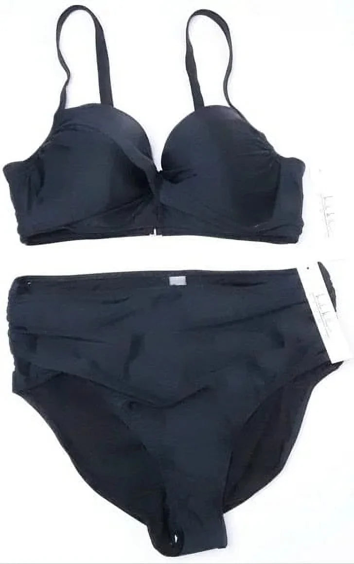 Front Twist Top + Nicole BLACK Bikini Waist Bottom Hi Miller Shirred S 2Pc