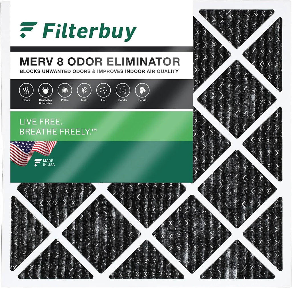 Filterbuy Filters Eliminator Odor MERV (1-Pack) HVAC Activated 8 Furnace Air AC Pleated Carbon with 12x12x1