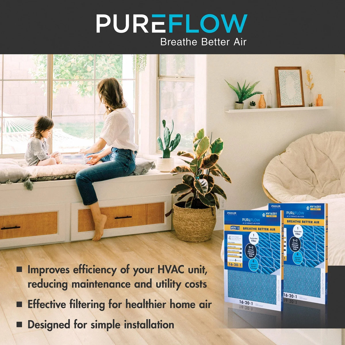 Filtration Air of Pack-of-2 PureFlow, Layers MERV-13 with Filter Technology, 4 Home 16x25x1, Advanced Furnace