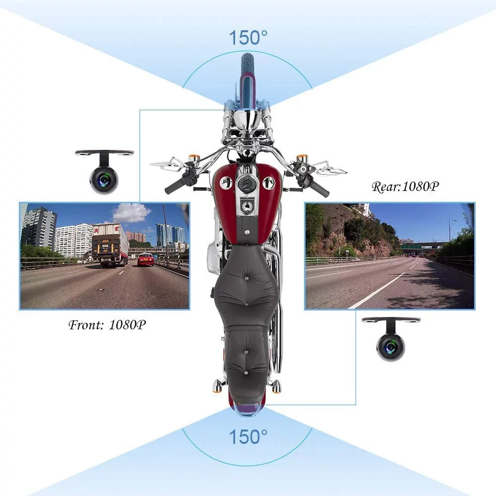 Camera, Motorcycle Fish VSYSTO Body Night HD Rear Vision, Recording, Angle G-sensor 150° Dash Full Eye Cam, Loop 1080P WDR, Lens 2 SonyIMX307 Front and Waterproof Inch Wide Screen
