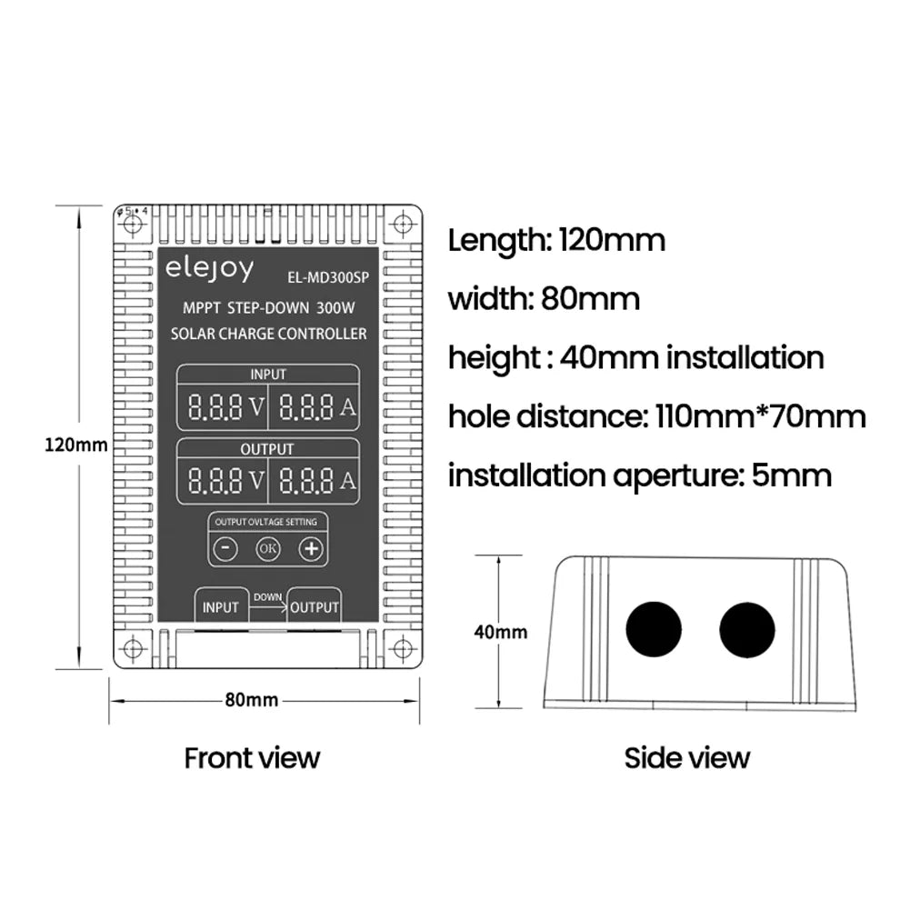 Step-down Tracking 10~30V LED Real-time Display Voltage (Optional) Controller Waterproof Battery Adjustable 200W/300W/400W Output Recharging Solar MPPT Dustproof