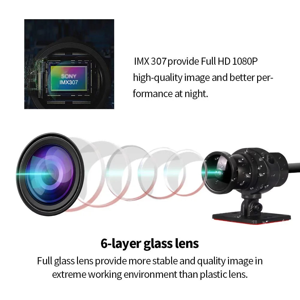 Camera, Motorcycle Fish VSYSTO Body Night HD Rear Vision, Recording, Angle G-sensor 150° Dash Full Eye Cam, Loop 1080P WDR, Lens 2 SonyIMX307 Front and Waterproof Inch Wide Screen