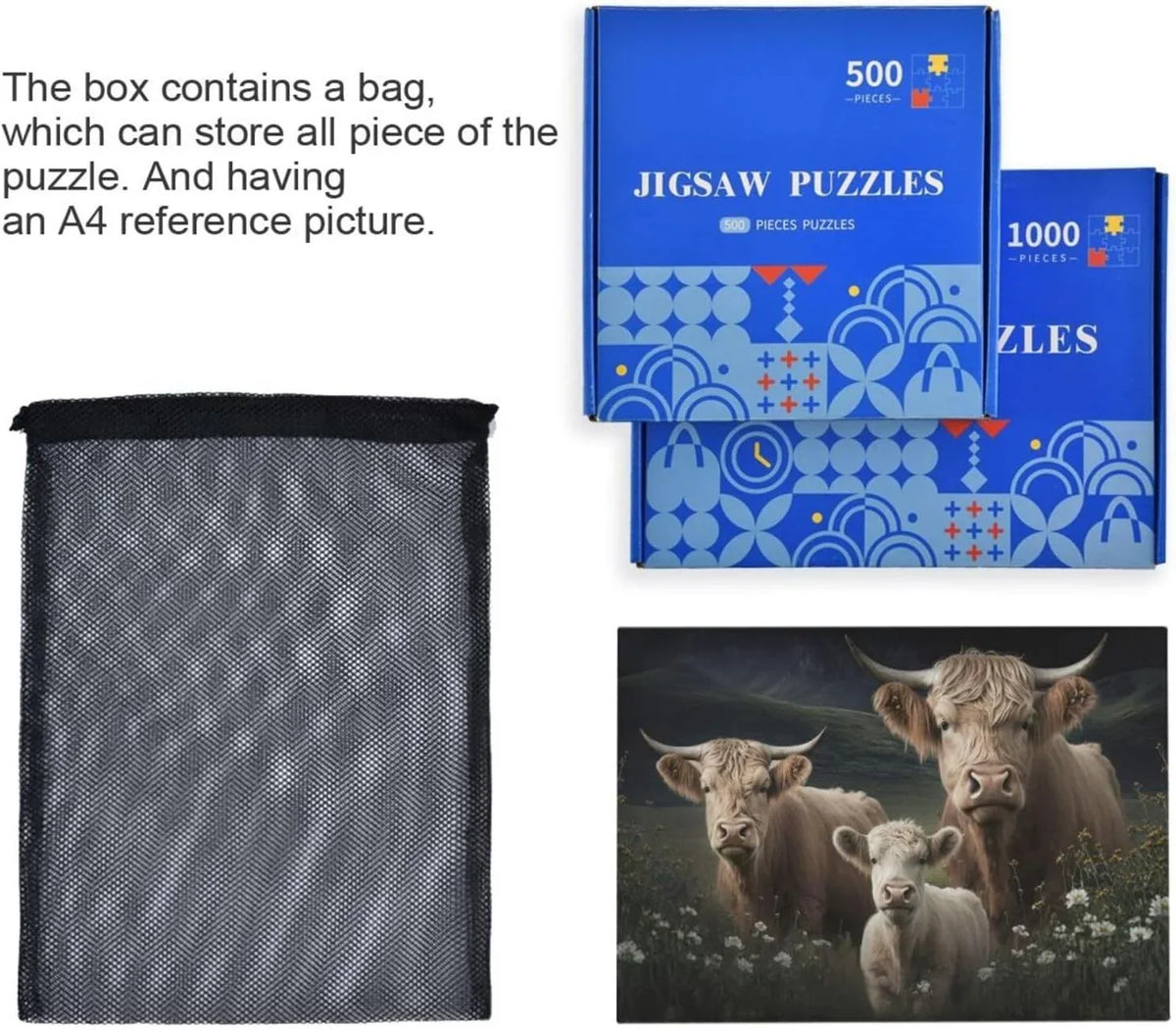 Paper Friends Kids Composite Adults, for Cows Gift Family with Wood Fun Storage Exercise PCS Challenging Highland Jigsaw Puzzle 500 for Game Brain Parents Zigsaw Material Bag, Puzzle,