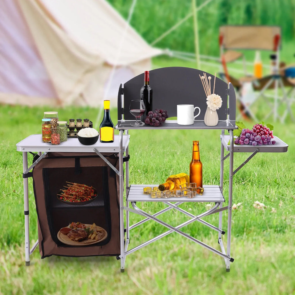 Rack+Brown Table Portable Barbecue Folding Fabric Camping Station Cover