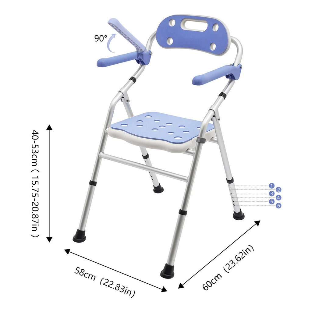 Chair 330lbs Shower New Back with & Adjustable Bench Height Arms Folding Seats Bath