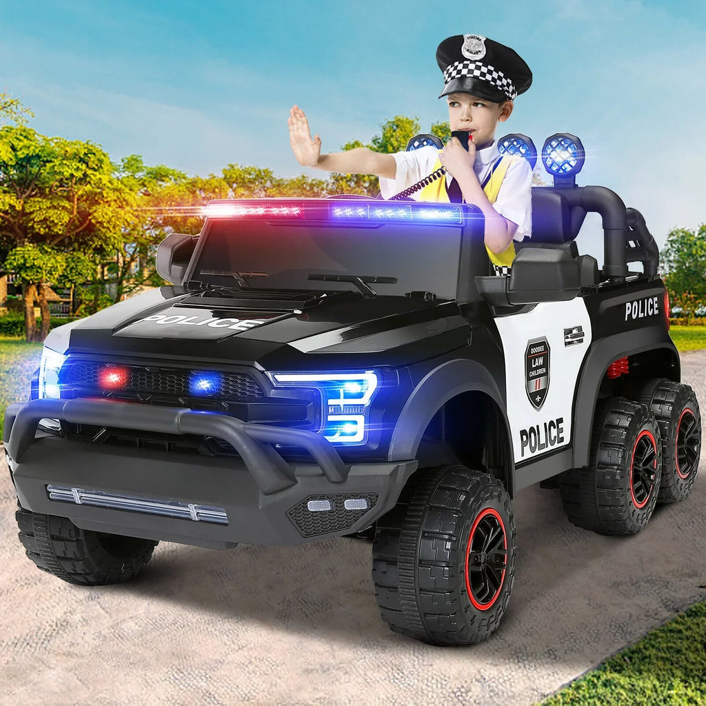Remote 6 on Kids Police Car Toy (Black) Ride 12V Control with JOYLDIAS Wheels