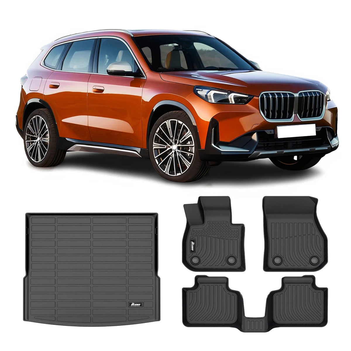 Mats Liners Trunk Floor All Mat + 3D Trunk 4PC Ikon 2023-2024 Accessories U11 TPE Set Tray Floor Compatible Black Rear Motorsports Waterproof with Mats Anti-Slip Interior BMW X1 Full Car Weather Cargo