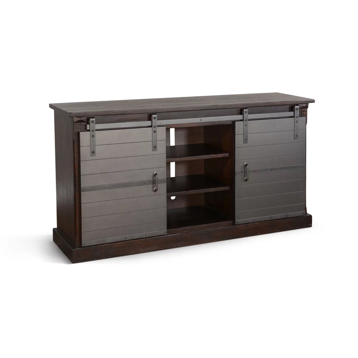 Sunny in Oak Wood Designs 65" Door TV Barn Console Charred Farmhouse