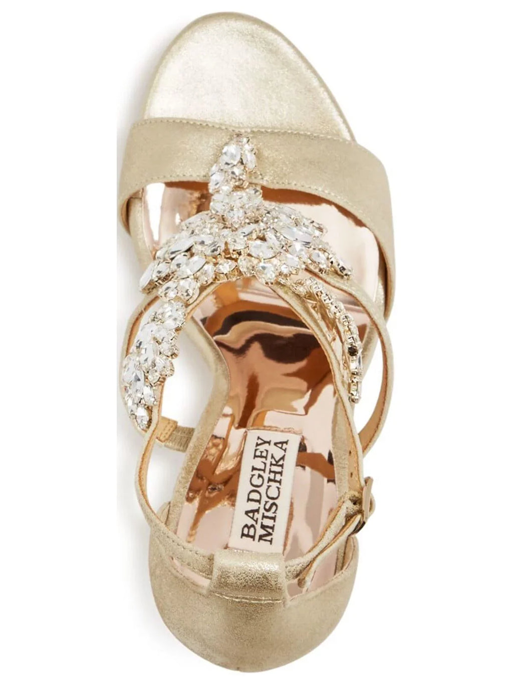 Embellished 8 Padded Ii Leah Buckle T-Strap Stiletto Womens MISCHKA Sandals Leather Reflective Dress BADGLEY Toe Round Gold