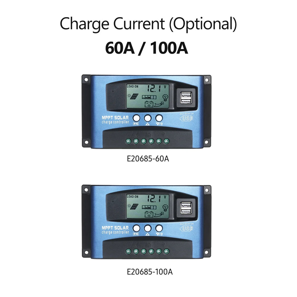 Solar Dual MPPT Identification 5V/2A Smart Automatic Dual Controller Screen Output Tracking USB Controller 12V/24V USB LCD MPPT Charge Solar