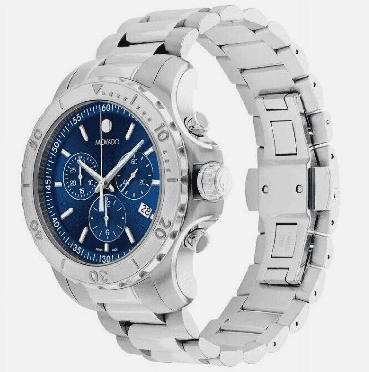Made Watch 2600151 Mens S/Steel Blue Swiss Series Dial Movado Collection 800