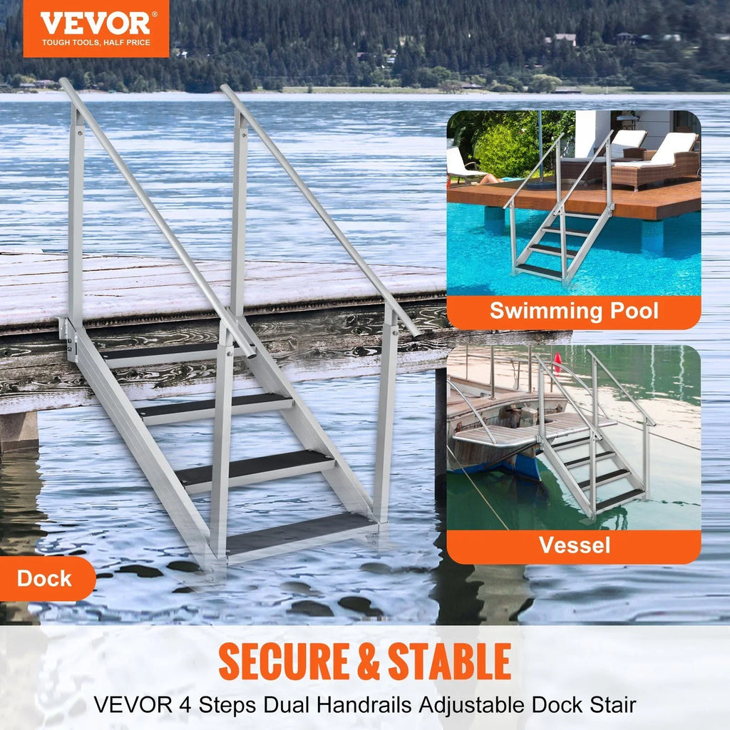 30-38 Step Vevor 4 500 Dock Ladder Load Height, in. Stairs Capacity Adjustable Dock lbs