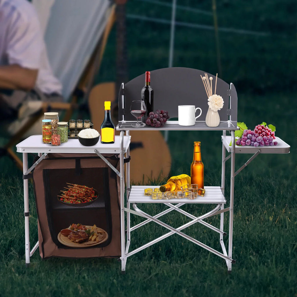 Rack+Brown Table Portable Barbecue Folding Fabric Camping Station Cover