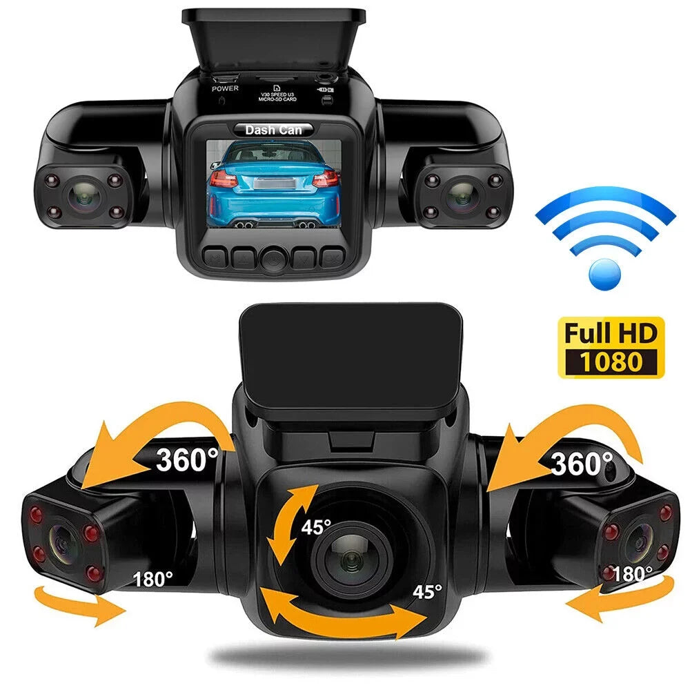 Cam Channel Dash 360°Panoramic Right Vision Rear, 4 and Cameras HD Inside, Night Left, and Recorder Car Front, Driving Rear Front