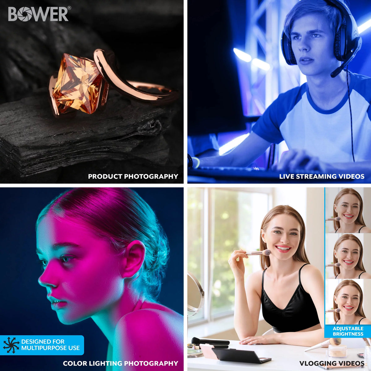 2-Pack Kit: Special Bower LED RGB, Brilliant White & Effects Creation for Content