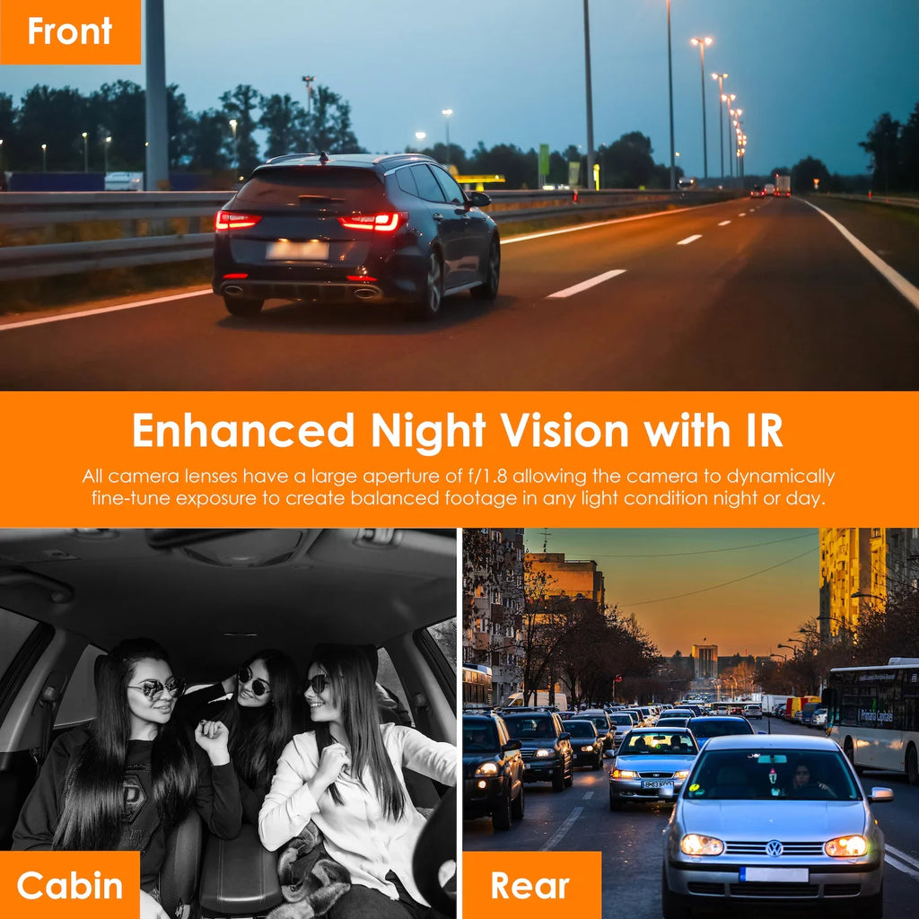 3-Channel Recording and Wi-Fi Rexing Dash Pro V2 with 1080p AI GPS Cam, Front/Cabin/Rear
