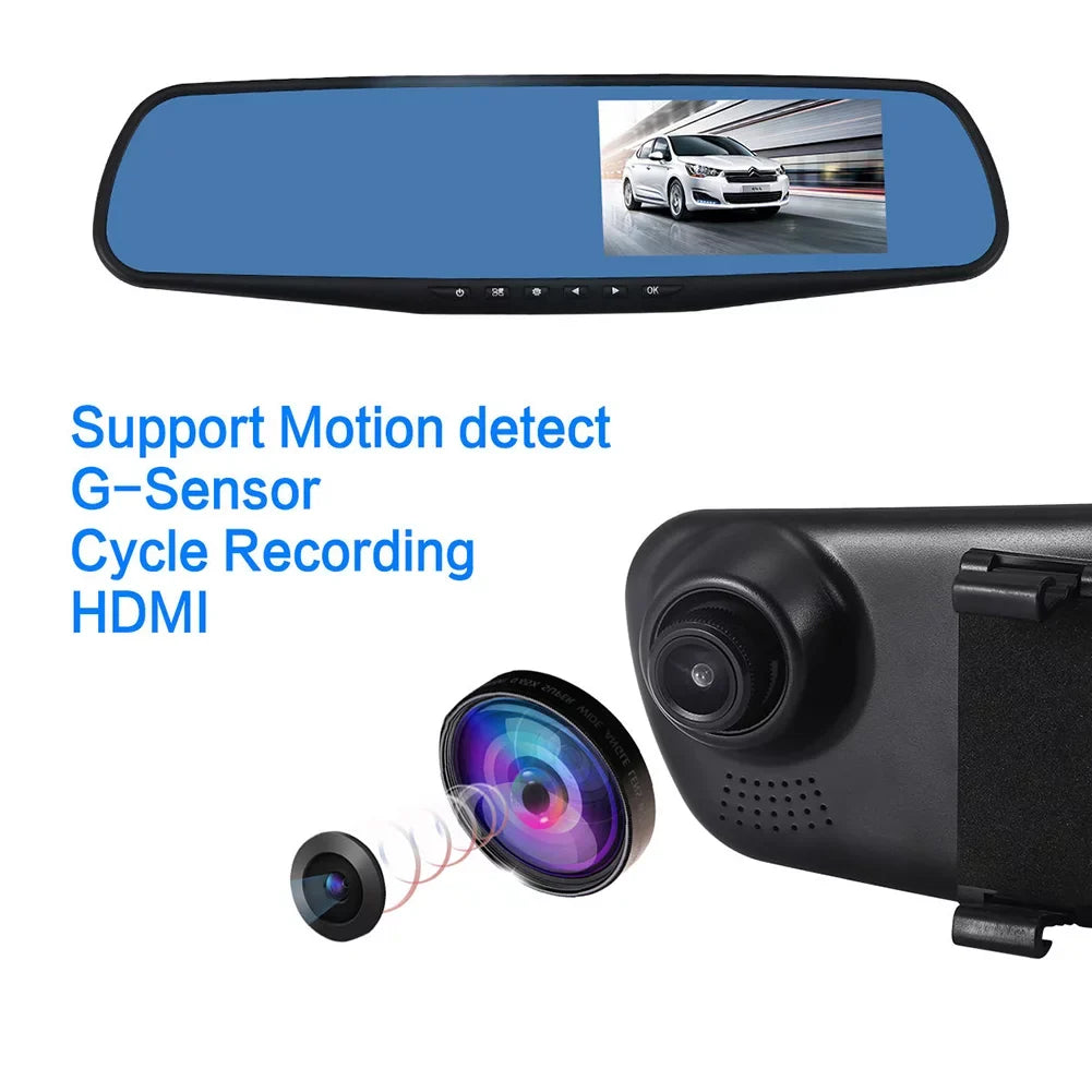 dual Driving 12V Display Angle view recorder on Ultra Wide 1080P HD 4.3" recording Rear Rear Mirror LCD Front Camera